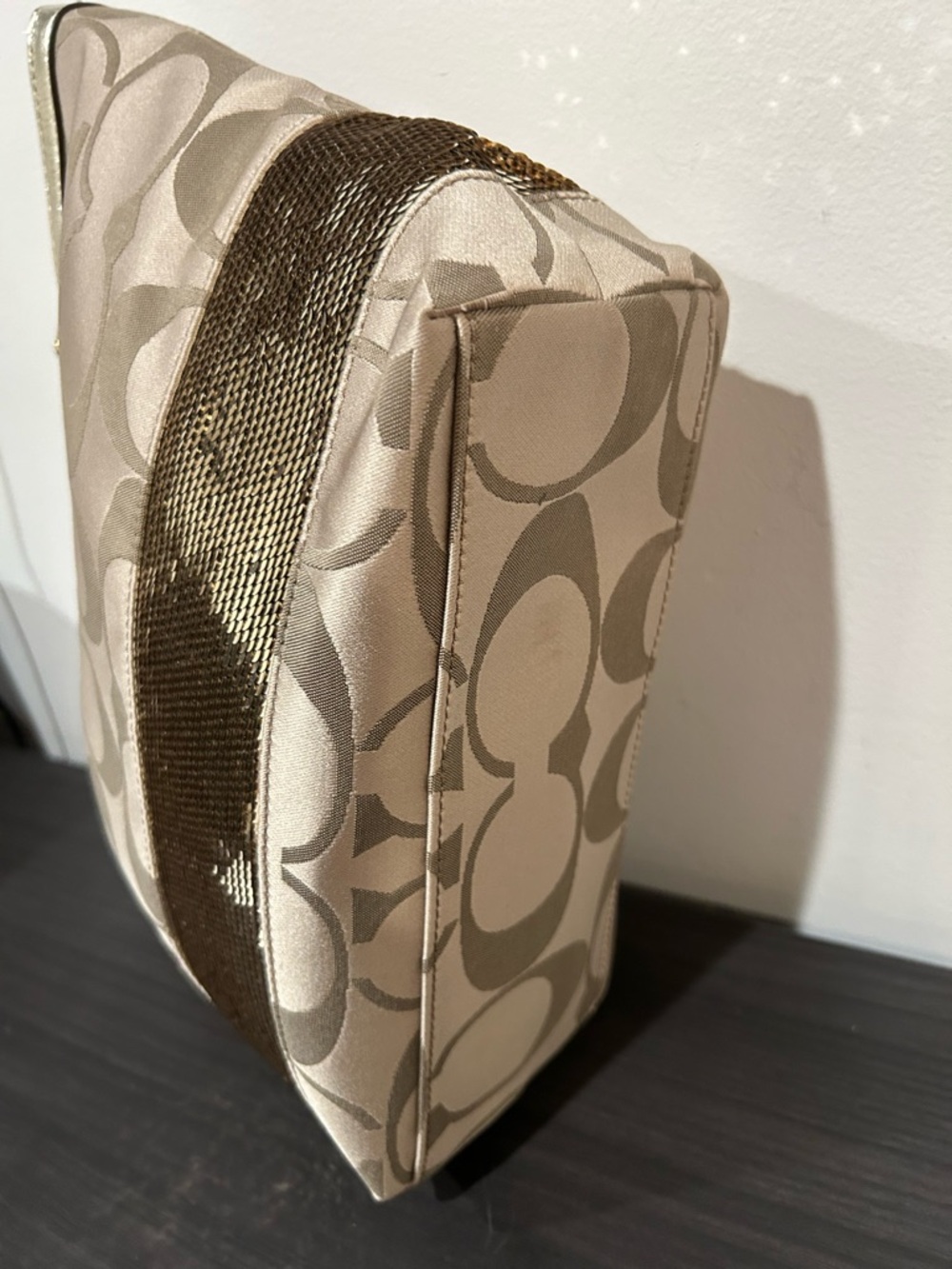 Coach Signature Stripe Tote Bag with metallic gold sequin accents EUC - Picture 12 of 13